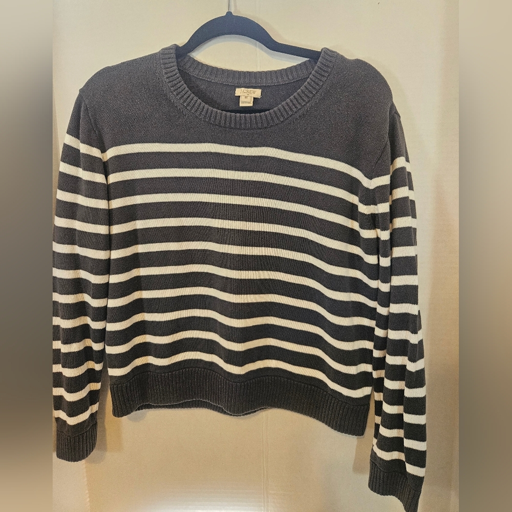 J. Crew Women's Striped Sweater - Charcoal and White